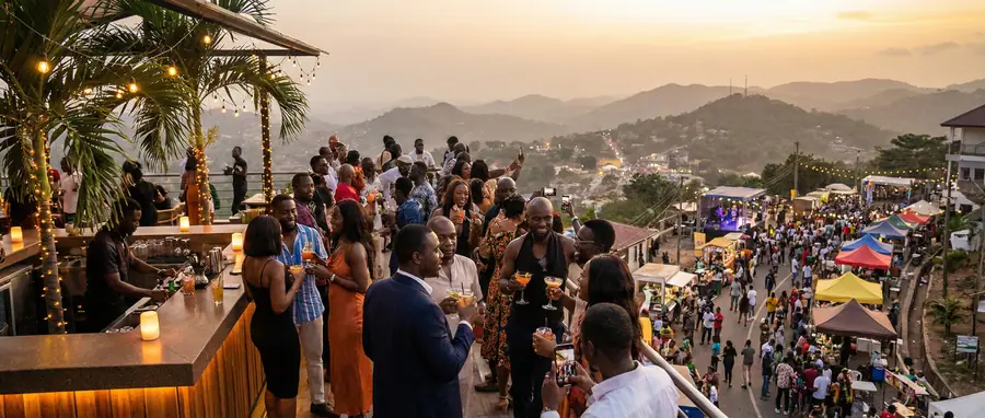 Rooftop bar at sunset